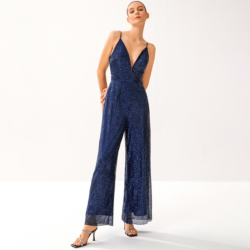 2023 verano ropa de mujer nueva estación independiente suministro sin mangas sin espalda lentejuelas SLIM-Fit moda Sling mono