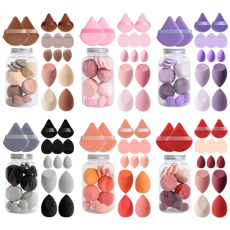 Combinación transfronteriza huevo de maquillaje conjunto mini triángulo dedo polvo flocado almohadilla de aire maquillaje huevo esponja huevo maquillaje huevo image 3