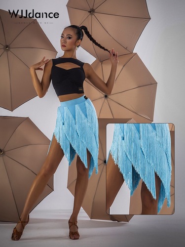 Latin dance skirt for women  new diagonal multi-layer tassel diagonal hem skirt national standard practice uniform