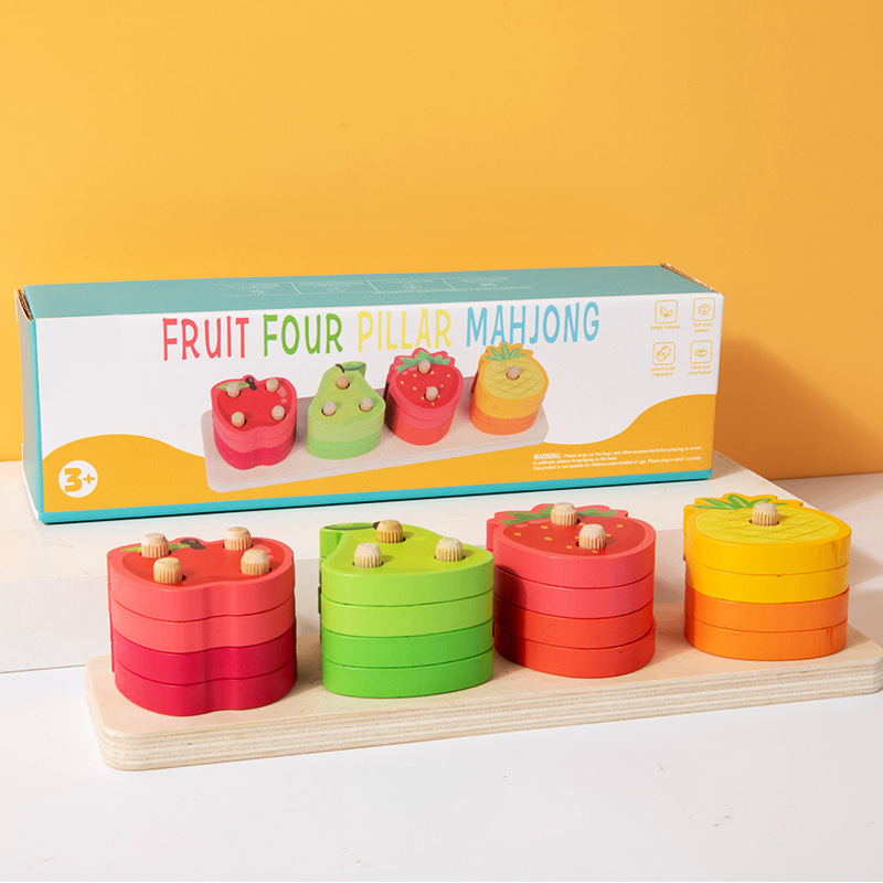 Educación temprana rompecabezas de frutas columna juegos de pesca de color ejercicio cognitivo movimiento fino mano ojo coordinación juguetes