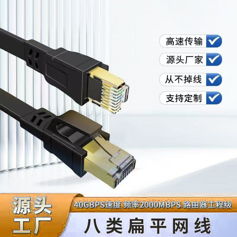 Direct Foreign Trade Supply Flat Ethernet Cable Cat8 Double Shielded Category 8 Network Cable 40g Tv Broadband 10g Finished Patch Cord