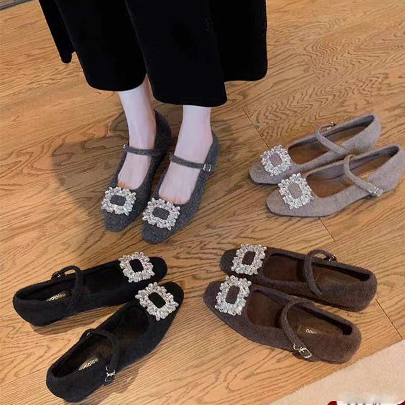 Zapatos de piel francesa Grape Mom Cena Liz ~ Hebilla de perforación cabeza cuadrada pequeña con suave tacón grueso zapatos Mary Jane