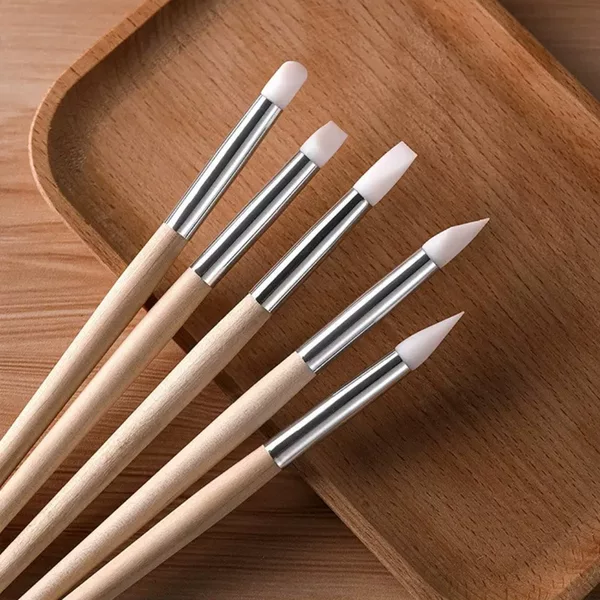 Nail Tools Silicone Pen Wooden Rod 5 Pack Japanese Multifunctional Silicone Pen Carved Color Painting Shop Special Wholesale