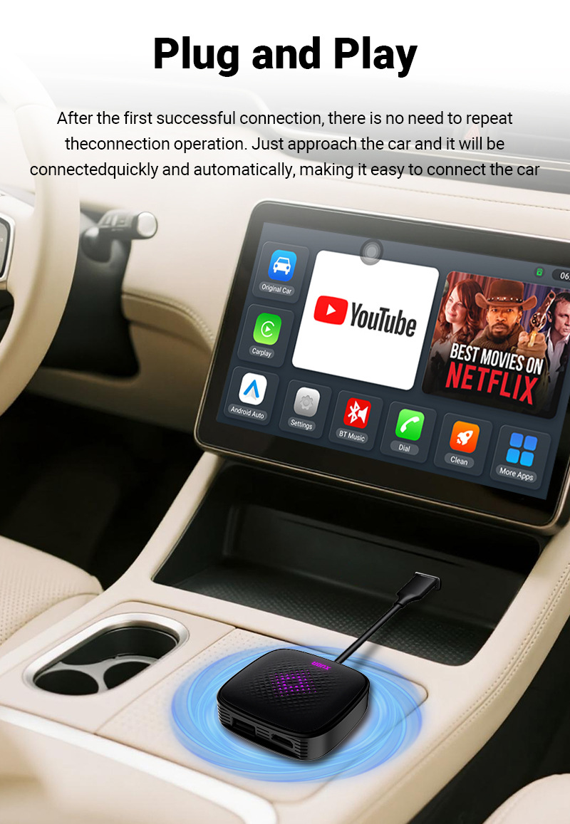 Xuda Car 5-in-1 Apple Carplay Adapter Wired to Wireless HDMI Output Car-Machine Interconnection Box