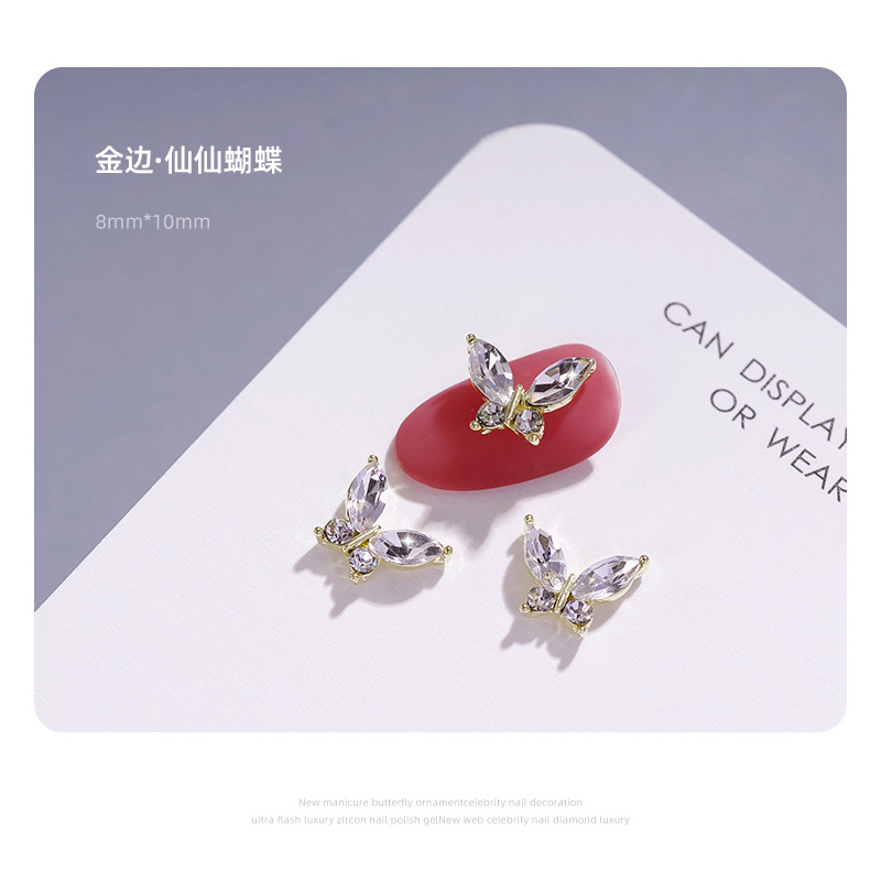 Accesorios de uñas celebridades en línea Hada Mariposa aleación diamante oro y plata cristal uñas Diamante ins estilo Accesorios de uñas de hadas