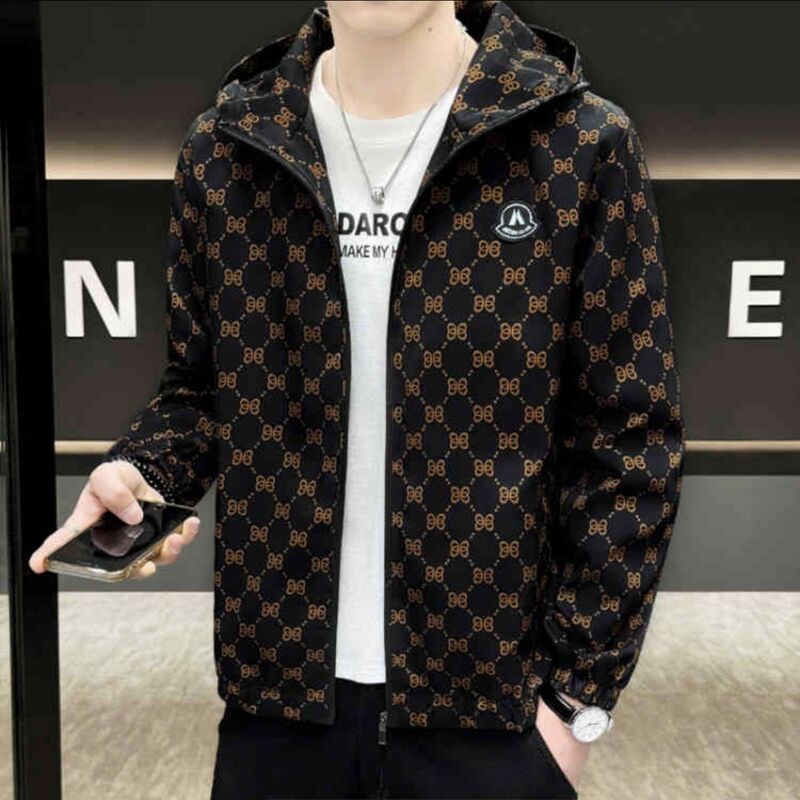 2026 Spring New Lightweight Foldable Slim Fit Hooded Printed Jacket Trendy Brand Men's Fashion Style Suitable for Youth Waterproof