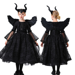 ハロウィーンの女の子の吸血鬼は魔法のcos黒いドレスの悪魔の魔女の精霊のドレスを眠ります。