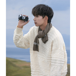 Retro Cable Design Round Neck Sweater Autumn and Winter Textured Lazy Couple Knitted Texture Sweater Jacket Q