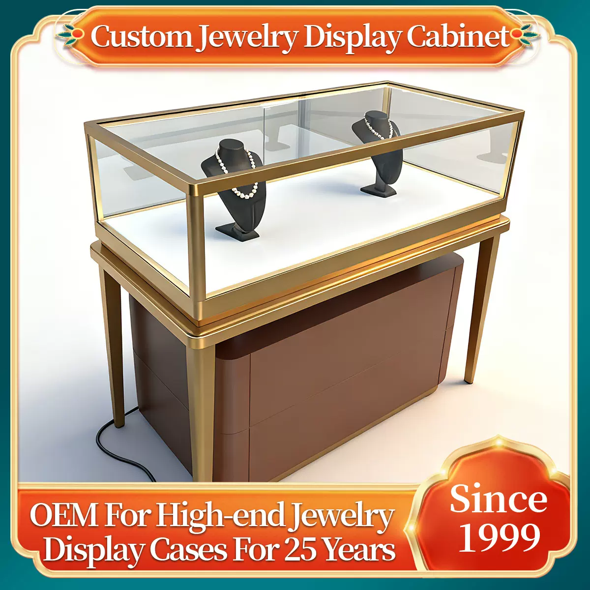 不锈钢烤漆珠宝玻璃展示柜定制奢饰品陈列柜商场玉器翡翠首饰展柜