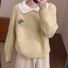甜美可爱淑女风小翻领毛衣冬季新款韩版百搭休闲显瘦针织衫