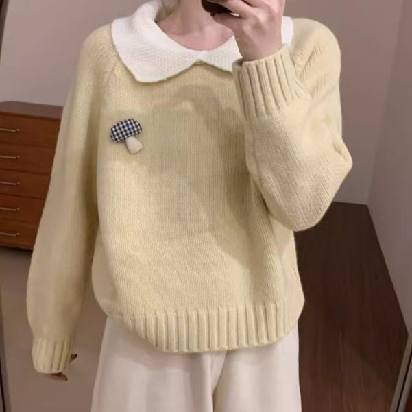 甜美可爱淑女风小翻领毛衣冬季新款韩版百搭休闲显瘦针织衫