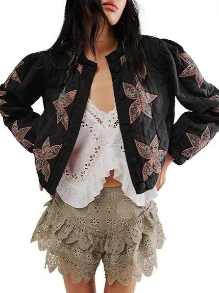 Amazon 2025 transfronterizo Europa y los Estados Unidos otoño y invierno de algodón de alta calidad lavado de algodón de hoja de arce bordado chaqueta de mujer ropa de algodón