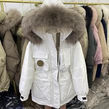 2023年新款冬季羽绒服女中长款大毛领派克服韩版宽松收腰工装外套