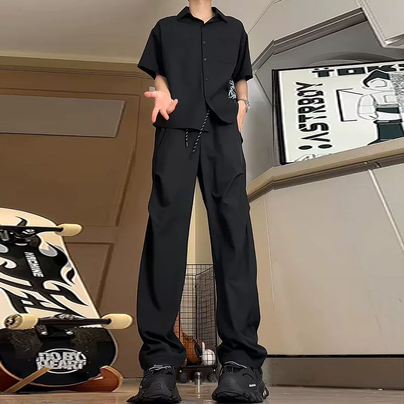 Быстросохнущие брюки с драпированным, стильным, плиссированным дизайном, стильные брюки прямого кроя, тонкие повседневные брюки, модные брюки-парашюты, дышащие и прохладные.