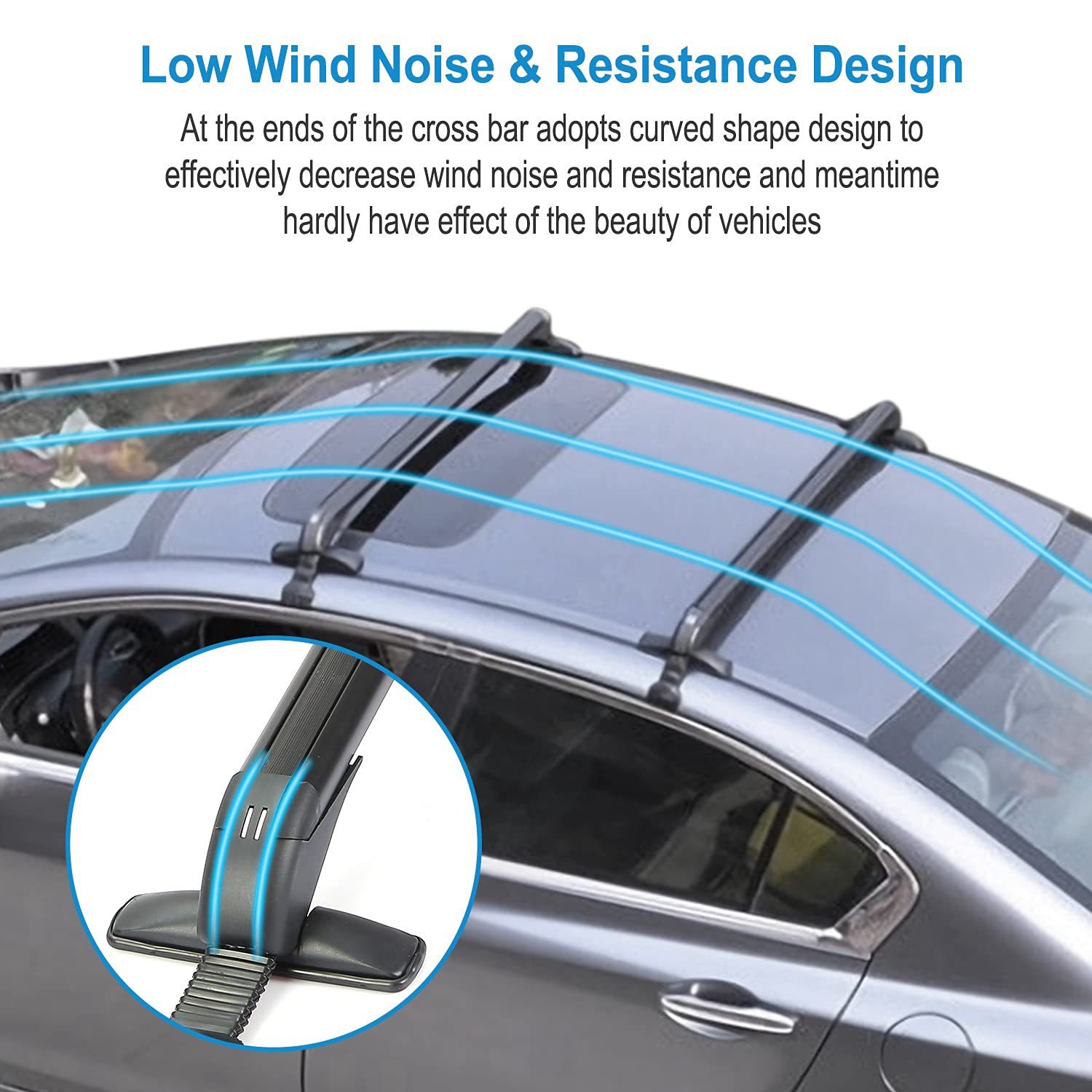 2Pcs Lockable Black Aluminum Roof Rack Cross Bars