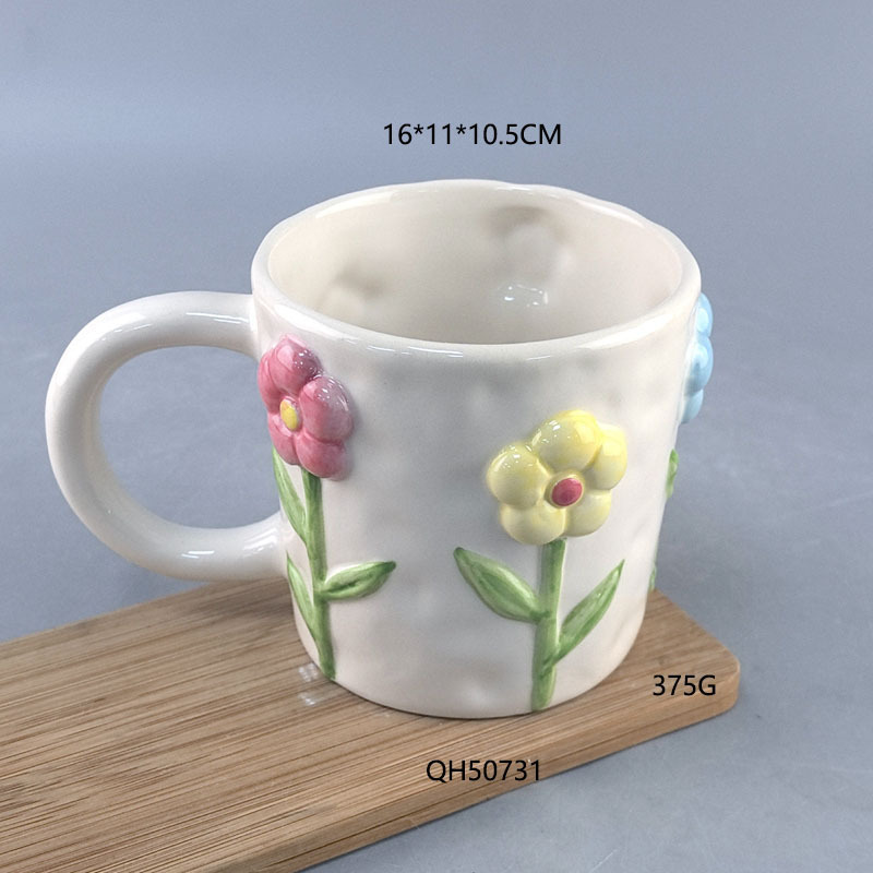 Cerámica 3D relieve flor mug