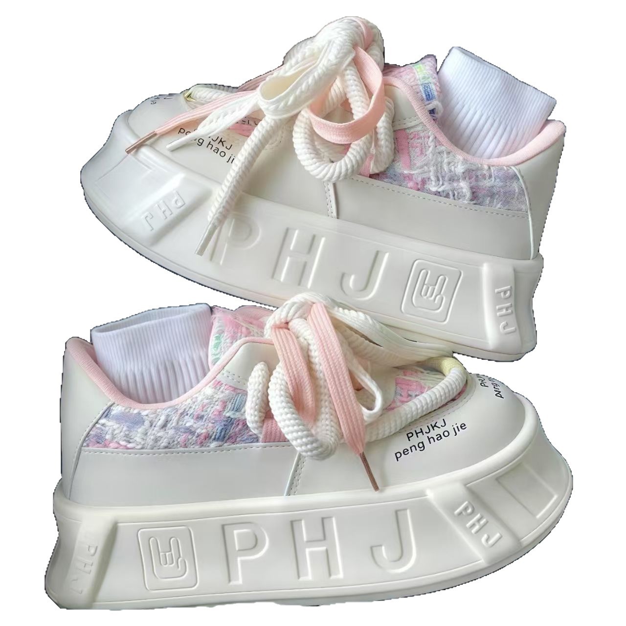 Zapatos blancos de altura de suela gruesa para mujeres 2025, nuevos zapatos de color de dopamina de otoño para mujeres zapatos de skate de diseño