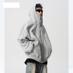 重いポンドの厚い構造のつなぎ合わせの帽子のカーディガンの男女の冬のファッションのデザイン感とベルベットのBoxyカップルのコート