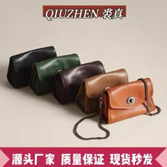女性用チェーンショルダーバッグ、本革製ミニバッグ、植物タンニンなめし牛革、レトロなシングルショルダーバッグ、レトロスタイル
