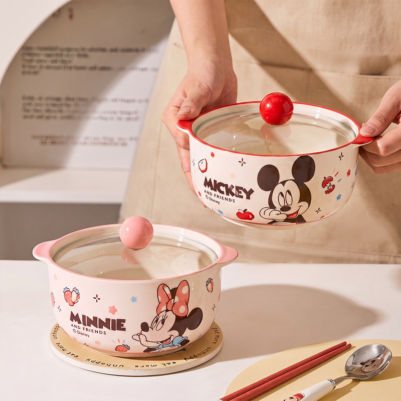 【Disney】Mickey double-handled noodle bowl with lid, ceramic bowl for dormitory dining, student dormitory instant noodle bowl 【Disney】Mickey double-handled noodle bowl with lid, ceramic bowl for dormitory dining, student dormitory instant noodle bowl