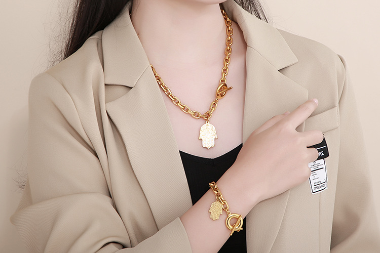 Fashion Creative Geometric Palm Stainless Steel Necklace Bracelet