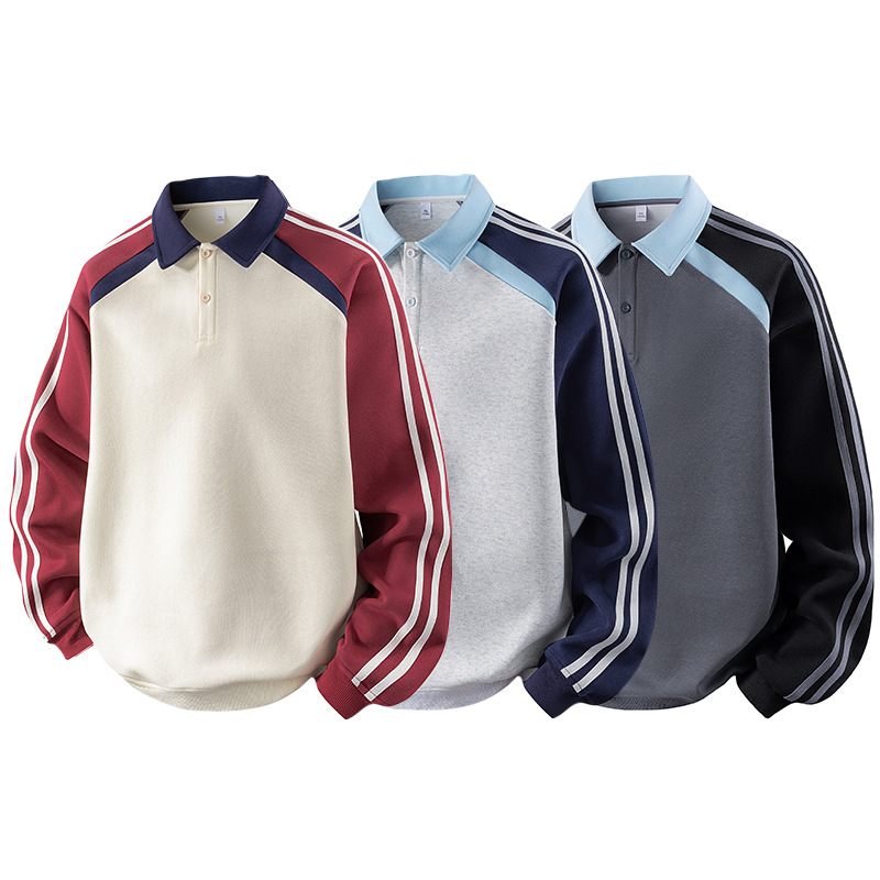 American Sweatshirt Men's Autumn and Winter Loose Casual Lapel Polo Shirt Contrasting Color Student Jacket Top