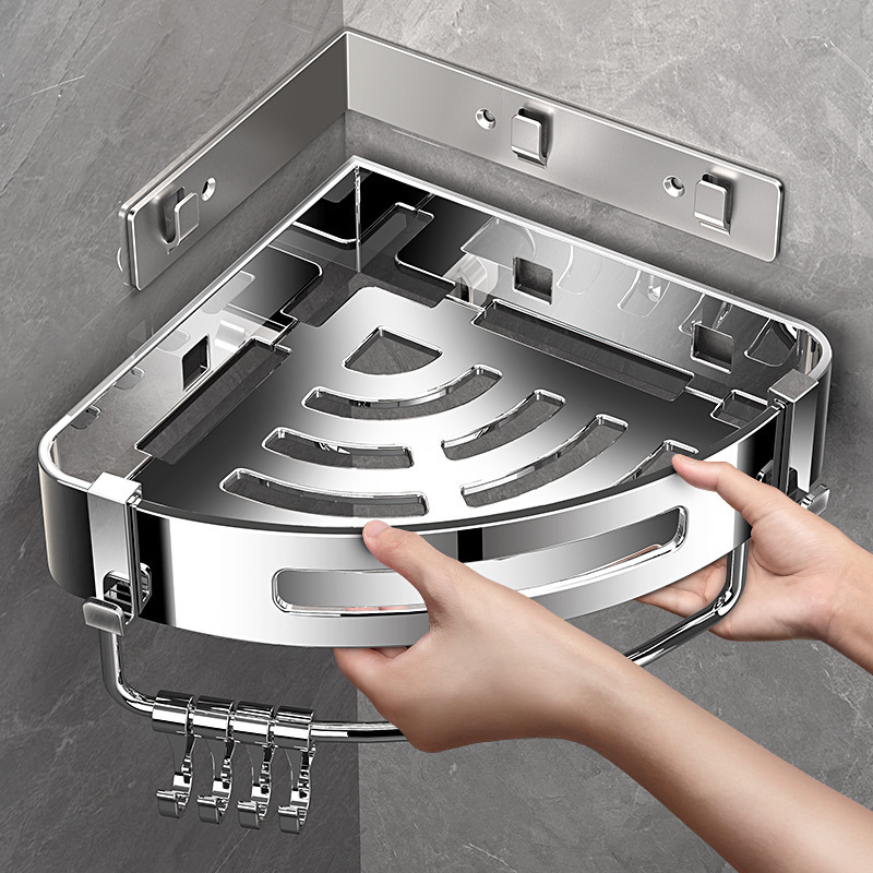 304 Stainless Steel Bathroom Storage Rack Without Punching, Bathroom Toilet Enlarged Removable Triangle Basket Corner Storage 304 Stainless Steel Bathroom Storage Rack Without Punching, Bathroom Toilet Enlarged Removable Triangle Basket Corner Storage