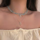 Fresh Summer Aquamarine Beaded Necklace Women's Explosive Broken Silver Bow Clavicle Chain High-grade Necklace Accessories