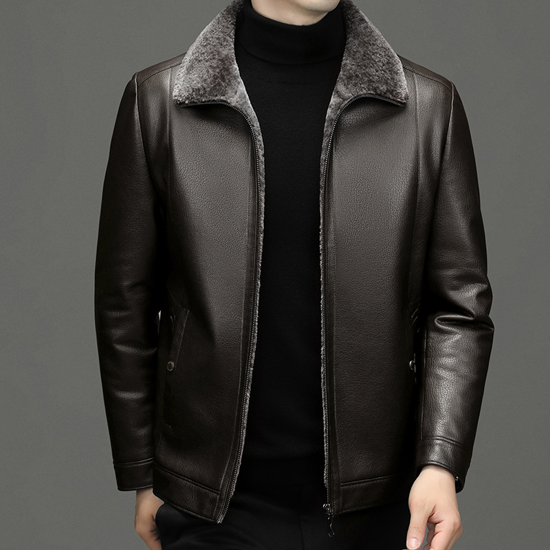 Men's down jacket, genuine leather, for middle-aged man
