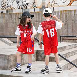 儿童篮球服假两件套装男童夏季女大童中童训练服女孩18号蓝色球衣