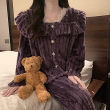 公主风睡衣女秋冬季珊瑚绒甜美可爱家居服网红风可外穿套装学生女
