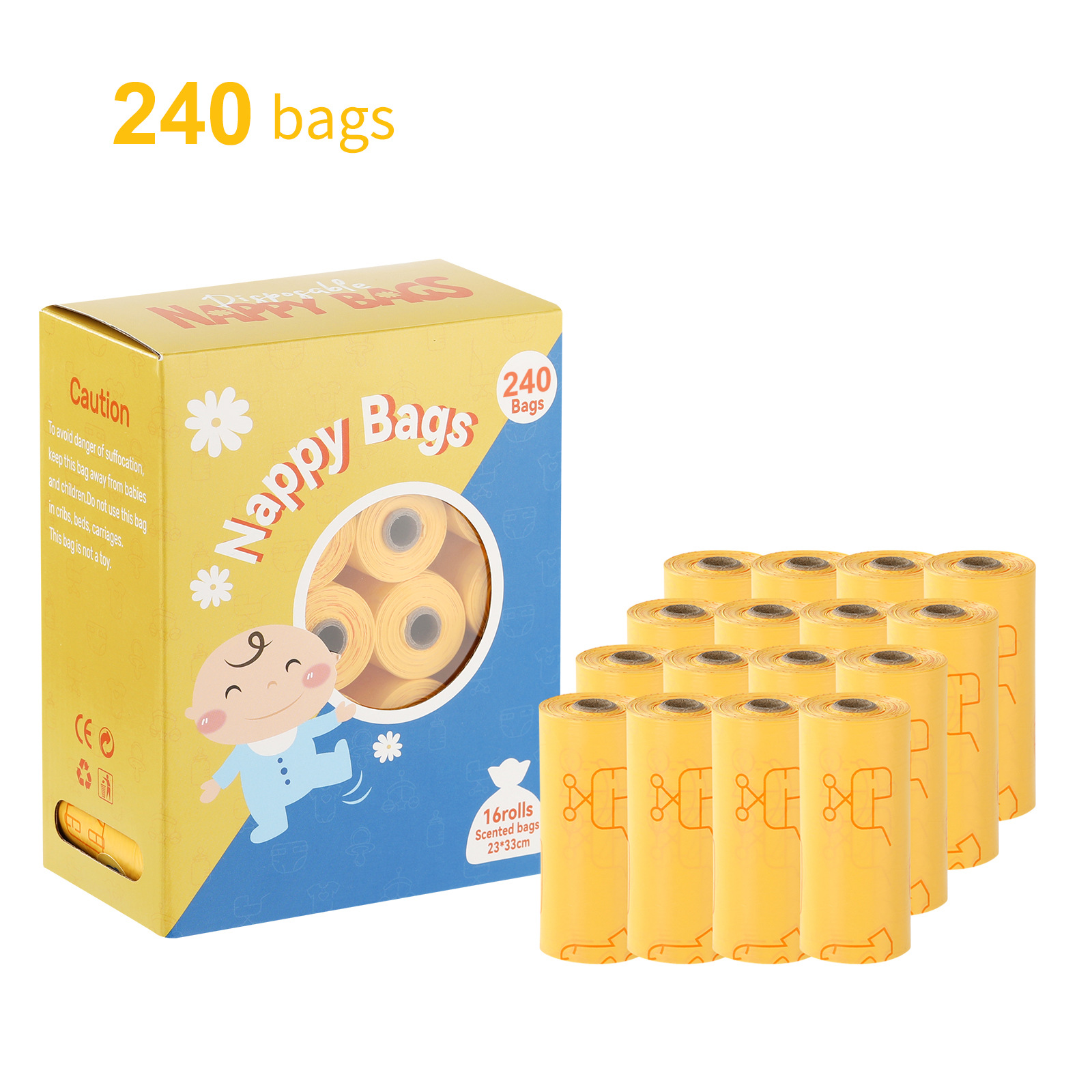 Transfronterizos temu bolsas impermeables para bebés desechables de boca plana enrollar bolsas de basura de pañales portátiles para salir