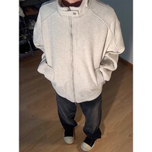 美式街头潮牌立领开衫运动卫衣男秋冬季纯色宽松百搭休闲夹克外套