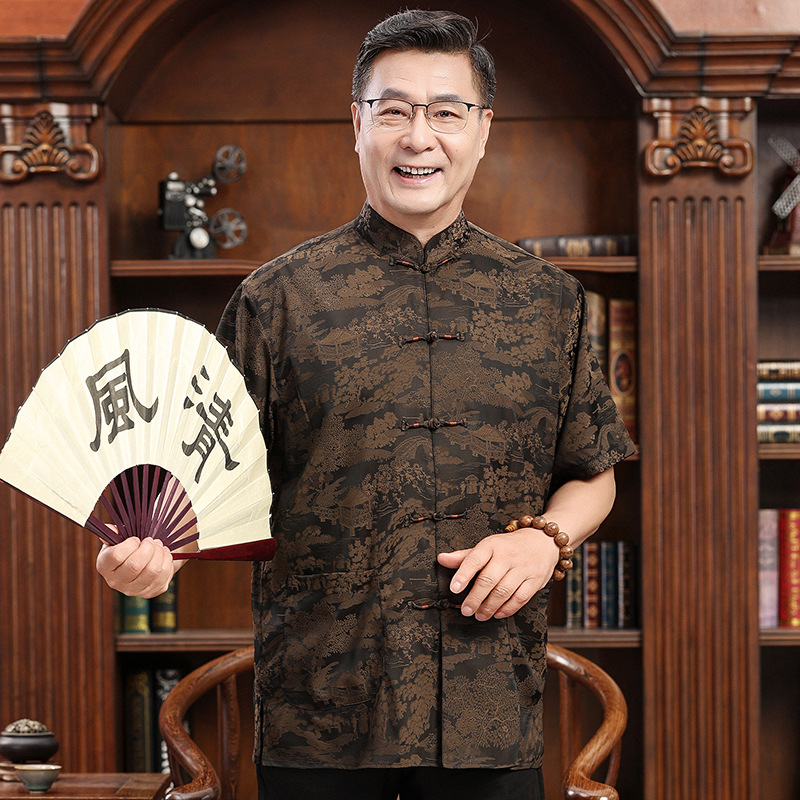 Tang Suit Men's Middle-aged and Elderly Short-sleeved Casual Summer Suit Dad Suit Grandpa Suit Han Suit Men's Half-sleeved Tang Suit Couple Suit