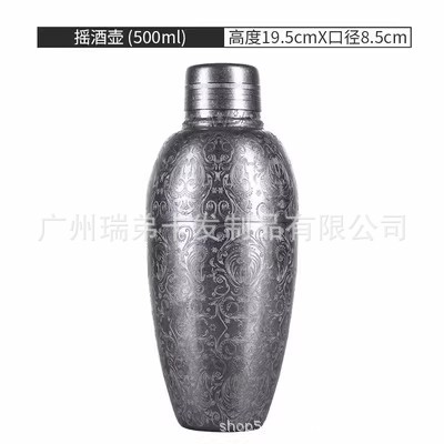 304 espejo de acero inoxidable grabado patrón Boston Shaker americano Shaker tallada Shaker