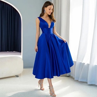 Blue Evening Dress Female Classy Atmospheric Banquet Host 2025 New Suspender Dress Summer Adult Dress