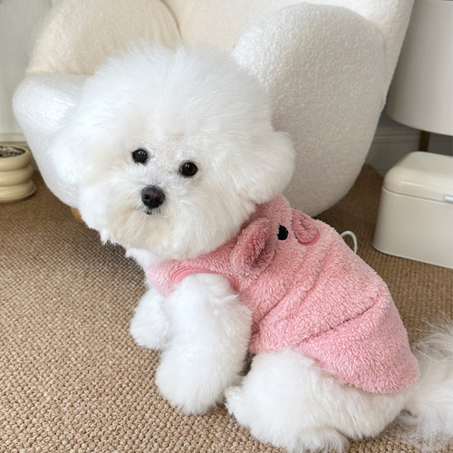 Ins style plus velvet warm pet dog cat clothes Teddy Bichon Bear VIP cartoon embroidered vest