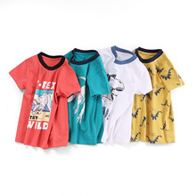 男童T恤外贸欧美纯棉卡通恐龙圆领全棉儿童短袖上衣童装源头工厂