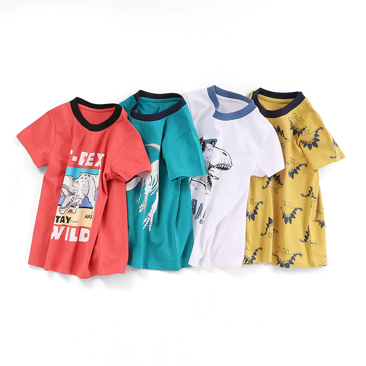 男童T恤外贸欧美纯棉卡通恐龙圆领全棉儿童短袖上衣童装源头工厂