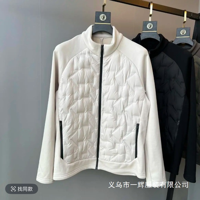 Two-Way Knit Splicing New National Standard White Duck down Men's Splicing down Jacket 2025 Light Stand Collar Cross-Border Wholesale