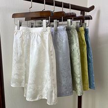 国风丝绸花萝清凉感休闲短裤女士宽松显瘦5分裤薄荷曼波