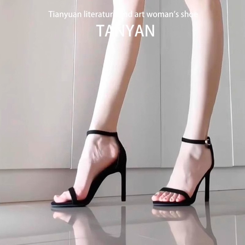 在庫あり〜女性用ワンストラップサンダル、新しいネットセレブシングルシューズ、妖精の気質、防水セレブのハイヒール|undefined