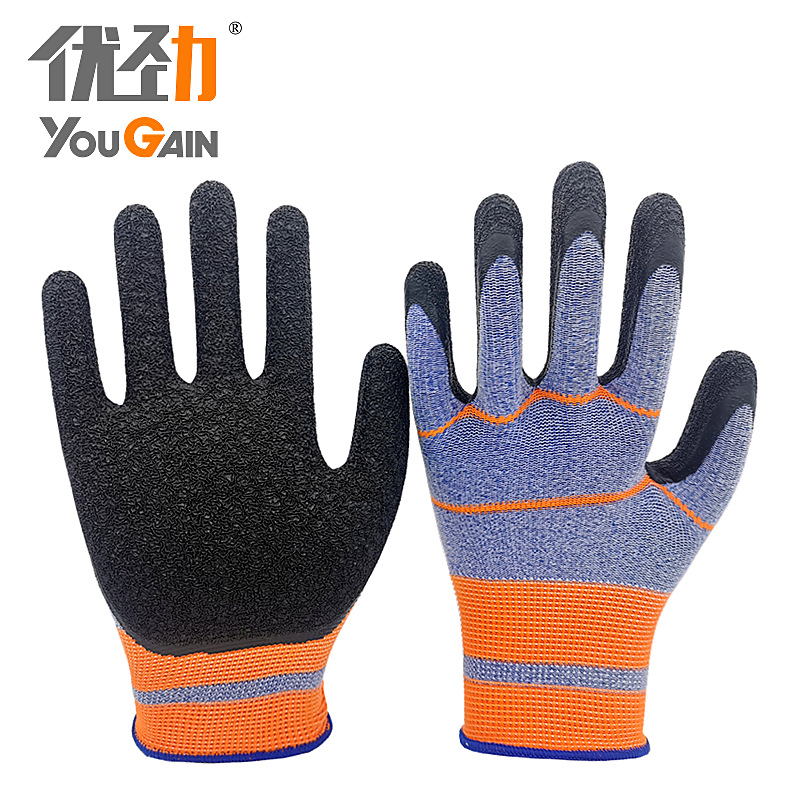 批发13针乳胶皱纹浸胶劳保手套止滑耐磨劳动防护干活劳保工作手套