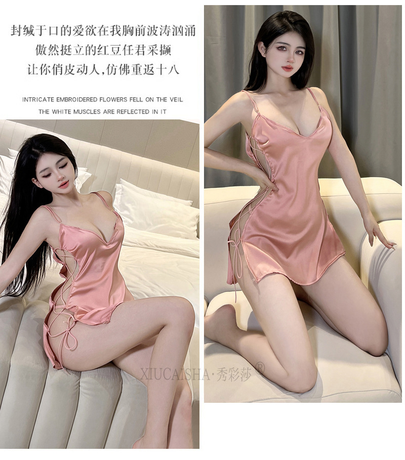 Red Split-Strap Sling Babydoll with Thong, Polyester Lingerie Set, One Size — detail image 23
