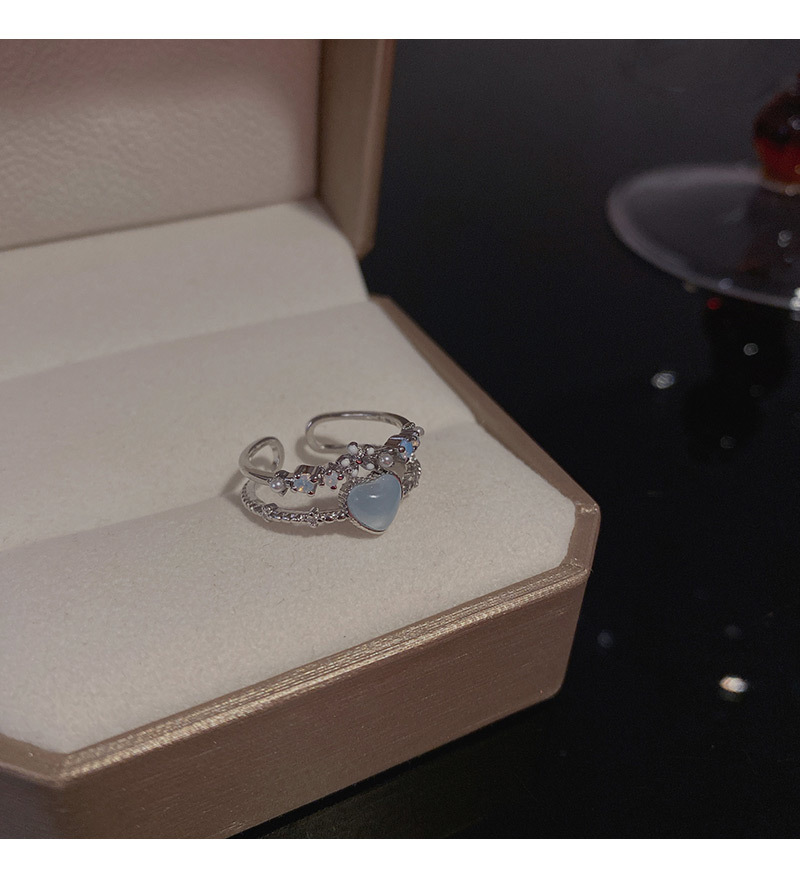 Sweet Heart Shape Flower Copper Plating Zircon Open Ring