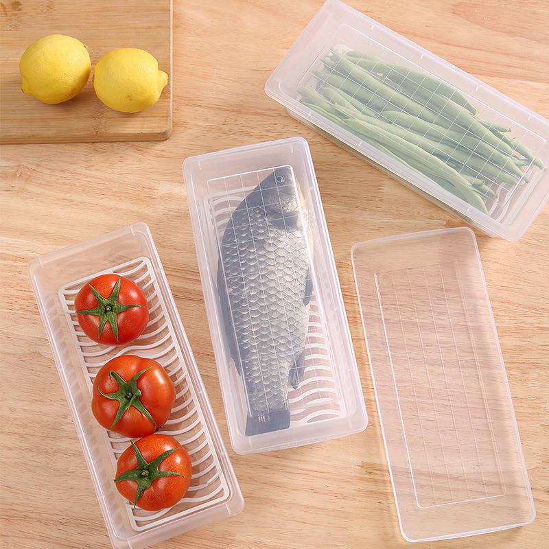 kitchen transparent draining crisper sealed box stackable seafood vegetable refrigerator refrigerated frozen meat storage box_voghion.com