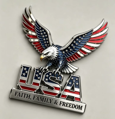 In Stock Usa Faith Family Emblem Metal American Eagle Car Sticker 3D White-Headed Eagle Car Decal (Body sticker) - silver-red-usa-eagle