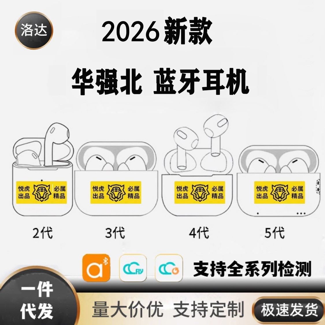 适用苹果华强北二三四五六七八代悦虎蓝牙无线耳机洛达入耳式降噪