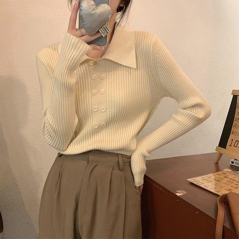 2025新款针织衫设计感内搭毛衣打底衫女春秋感修身polo领上衣|undefined