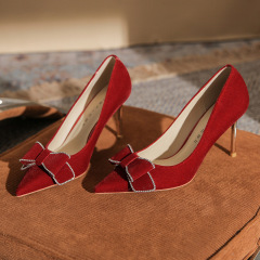 817-8 Women's High Heel Stiletto 2024 New Pointed Toe Shoes Xiuhefu Red Bridal Wedding Shoes